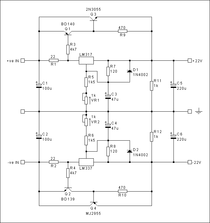 Boosted LM317/LM337 Regulators