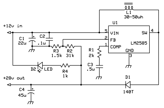 12V to 28V DC-DC Converter with LM2585