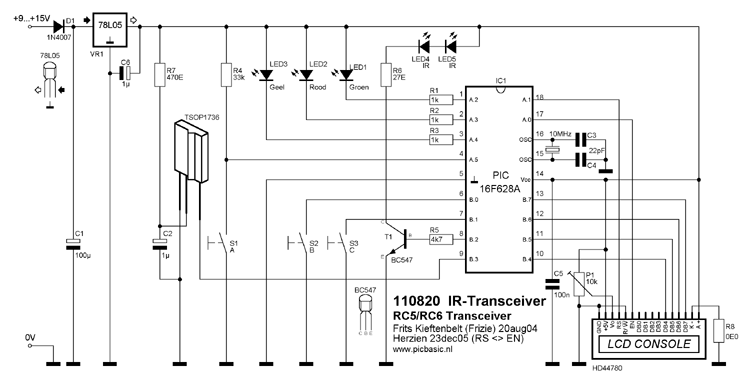 Universal RC5/RC6 Transceiver with PIC16F628
