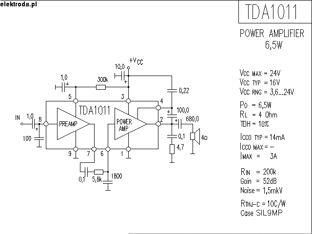 TDA1011 6.5W Power Amplifier