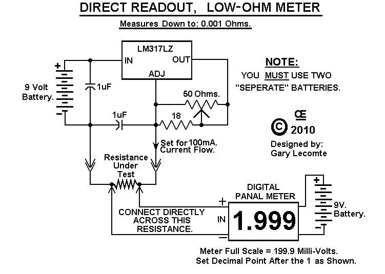 Low Ohm Meter - Measures 0.001 up to 1.999 Ohm