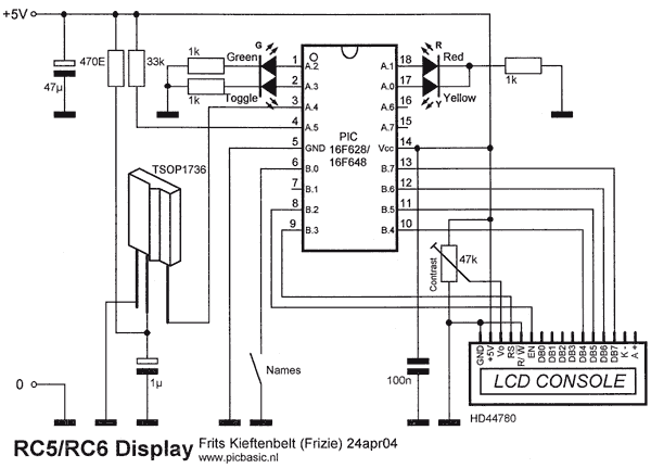 TV-remote RC5/RC6 codes on a LCD