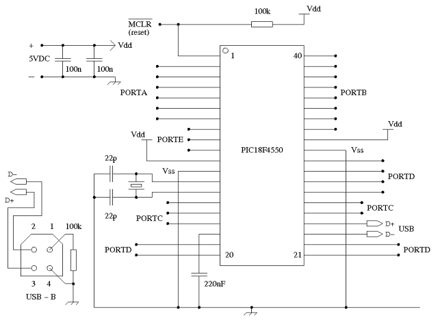 PIC18F4550 Pinguino Development Board